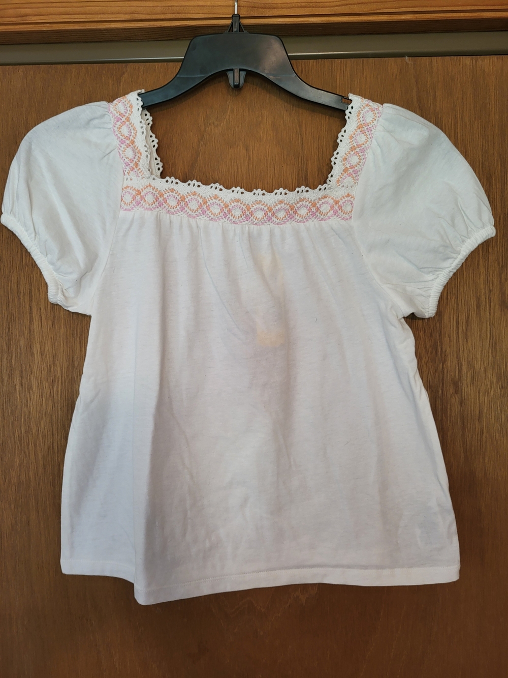 NWT Lucky Brand Girls White Square-Neck Top with Pink Embroidery, XL